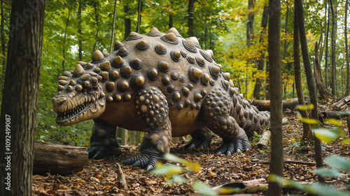 A Stegosaurus dinosaur in its natural habitat photo