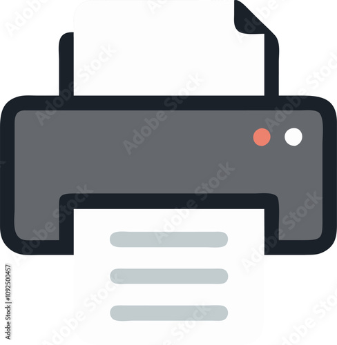 Colorful Printer Icon with Paper Output, Illustration of a colorful printer with paper output, symbolizing modern office equipment for printing documents and images efficiently.
