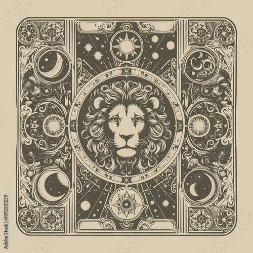 leo tarot card tattoo in vintage tones