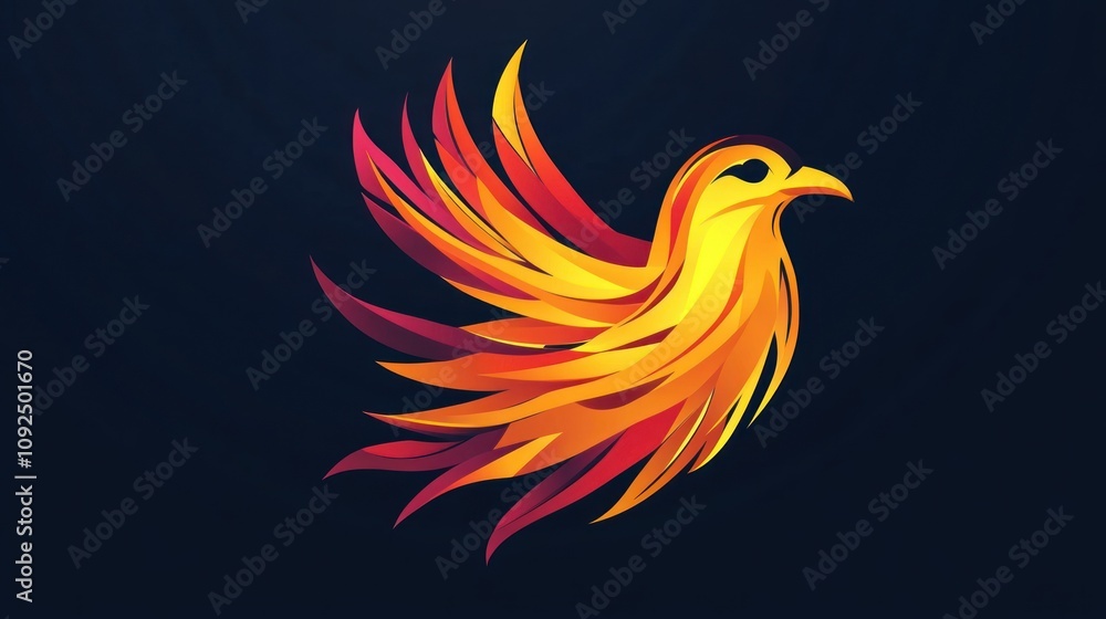 Obraz premium Abstract fiery bird logo with gradient colors, dark background.