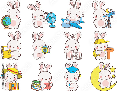 Cute Bunny stock illustration. Funny bunny for sticker elements. 