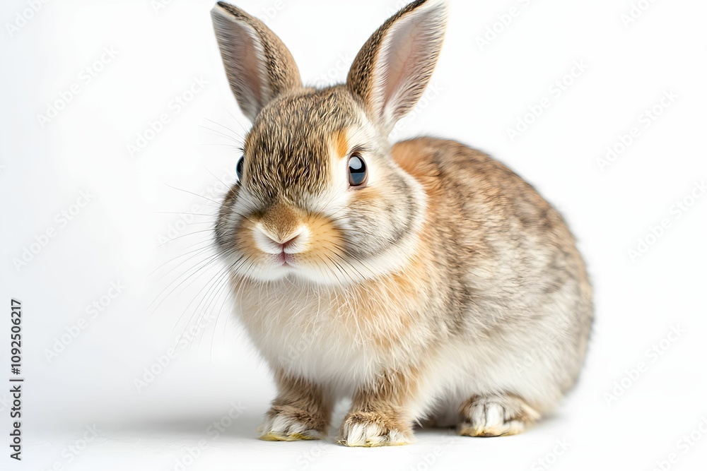 Obraz premium Cute rabbit sitting on a light background looking curious