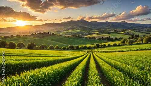 Wallpaper Mural Coucher de soleil sur les collines verdoyantes Torontodigital.ca