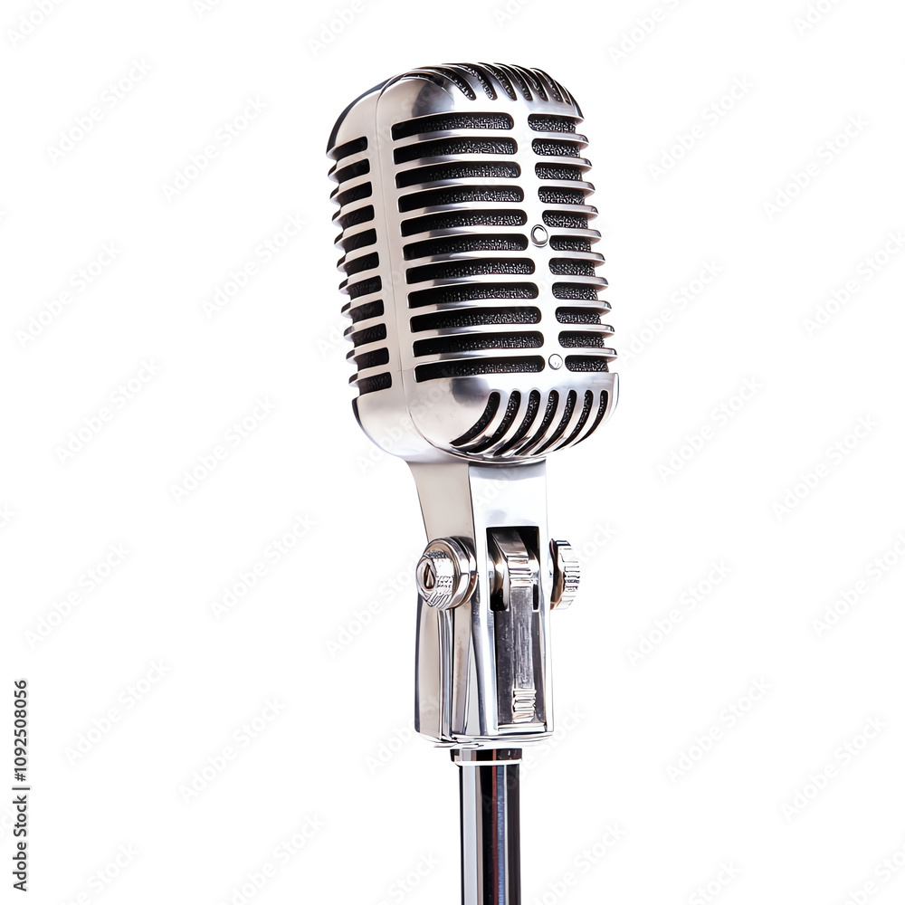 Fototapeta premium Vintage microphone with chrome finish, perfect for music events, recordings, and performances, adding a classic touch.