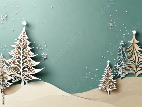 Minimalist Christmas wallpaper with papercut elegance, perfect for printed menus. 1080x1920 pixels, vertical format, ample space for text. photo