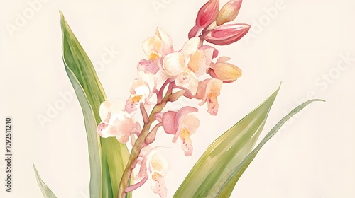 Watercolor Illustration of Foxtail Orchid photo