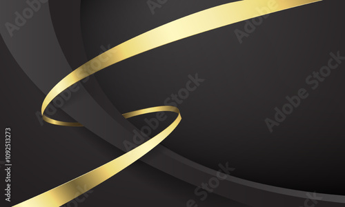 Abstract black gold ribbon luxury wave curve spiral with blank space for text place design modern creative background vector