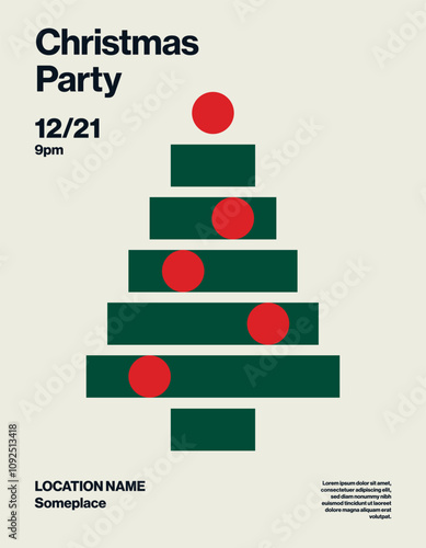 Christmas party poster vector template layout. Seasonal festive event flyer with abstract xmas tree illustration. Eps10 printable file.