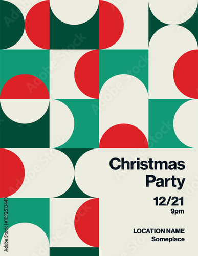 Christmas party poster vector template layout. Seasonal festive event flyer with pattern or patchwork illustration. Minimal design eps10