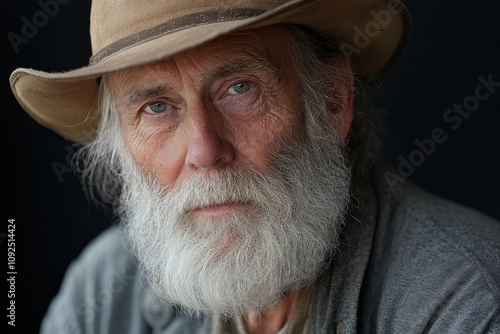 portrait of oldster with beard and hat photo