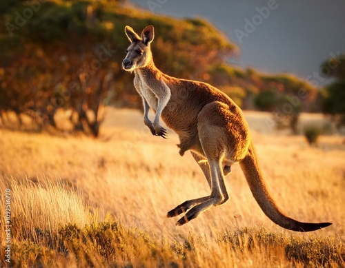 Kangaroo jumping in the wilderness photo