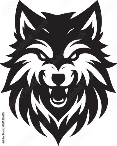 Black and white illustration of a angry wolf icon illustration on white background photo