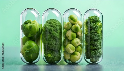 vegetables, broccoli, food supplement capsules 