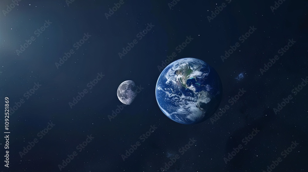 Obraz premium A breathtaking view of Earth and the Moon from space, showcasing their celestial beauty against a backdrop of distant stars.