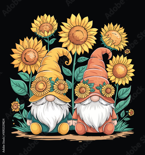 Sunflower Gnome Hippies Floral funny t-shirt design