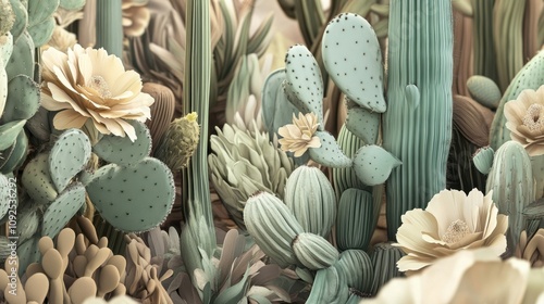 Serene Desert Flora - Cactus Garden with Blooming Flowers