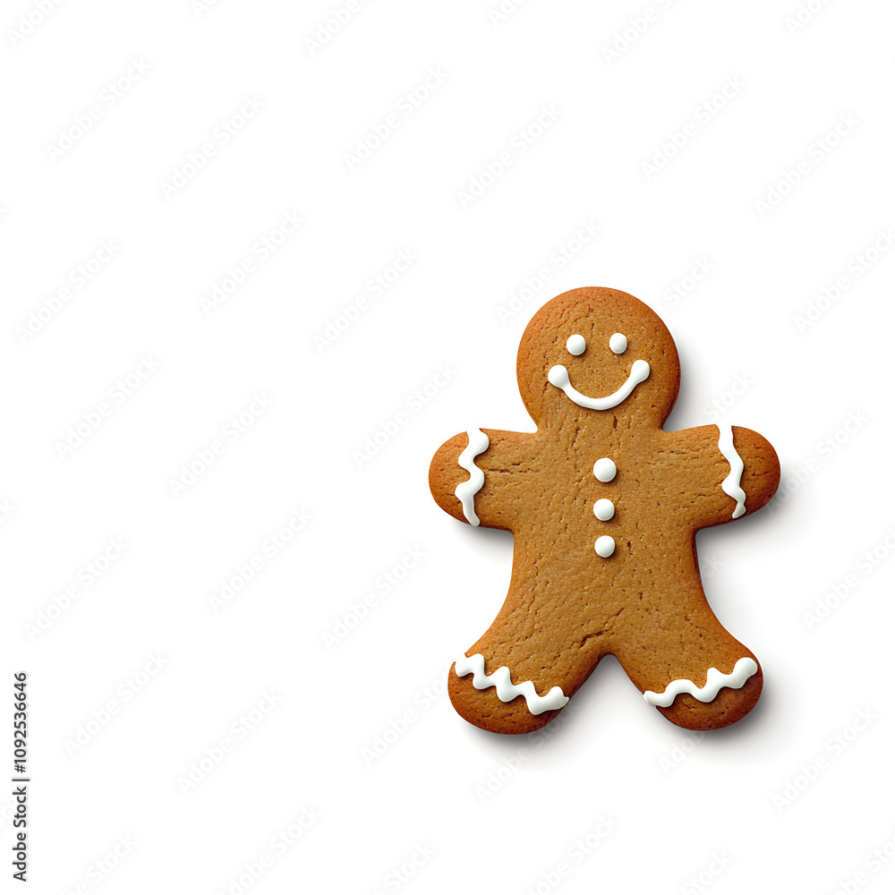 A vector of a tiny gingerbread man with icing details, placed on a white background. Gingerbread man illustration.
A vector of a tiny gingerbread man with icing details, placed on a white background. Gingerbread man illustration.