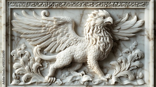 Intricate Marble Carving Of A Majestic Griffin photo