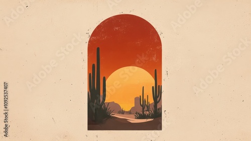 Desert Sunset View Through Archway Illustration