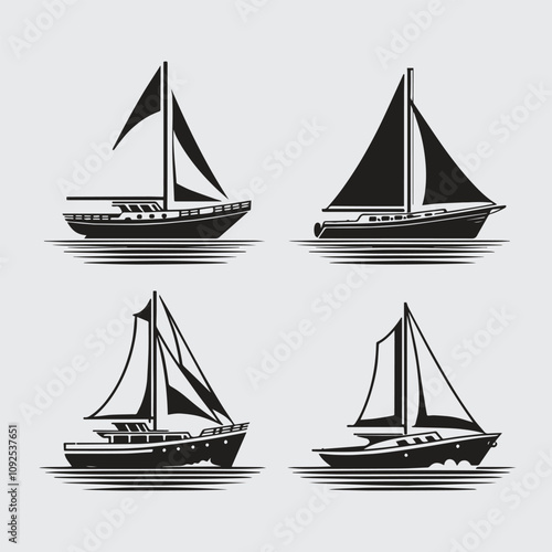 A set collection of boat vector illustrations with white background