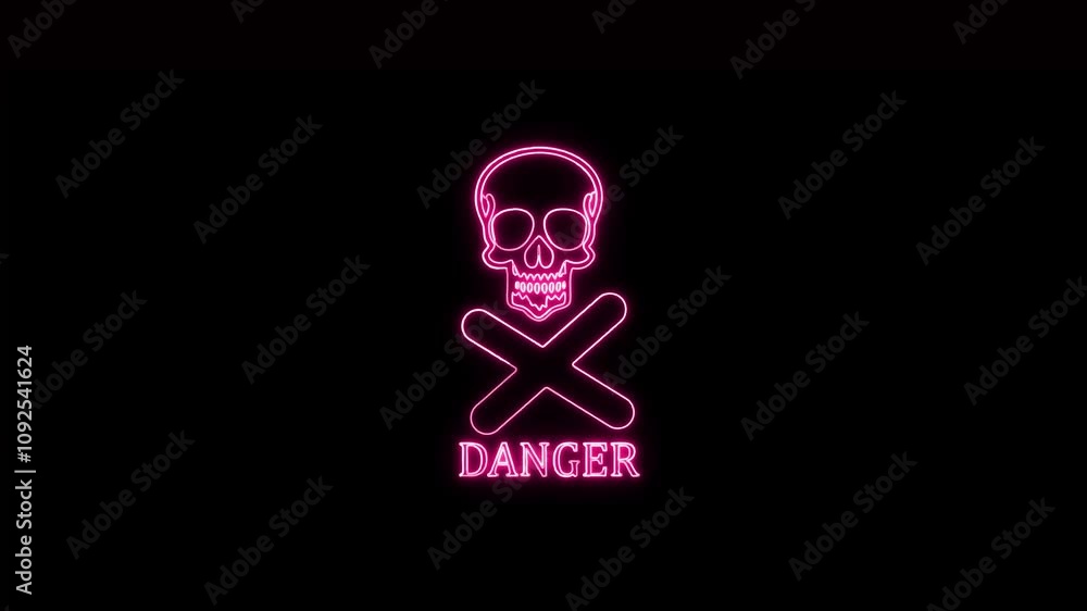 Abstract Neon Hard Danger Background Animation. Danger icon made of neon light Pirate skull emoji, corsair cranium, danger , Neon danger sign Abstract Neon Hard Danger Background Animation. Danger icon made of neon light Pirate skull emoji, corsair cranium, danger , Neon danger sign