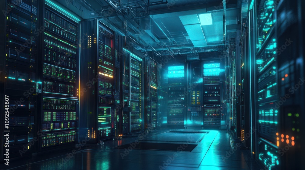 Futuristic Server Room Data Center Technology Infrastructure