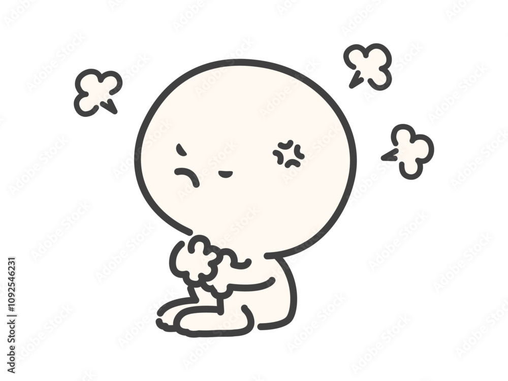 Obraz premium イヤなことを思い出して怒っているシンプルでかわいい人物のベクターイラスト素材