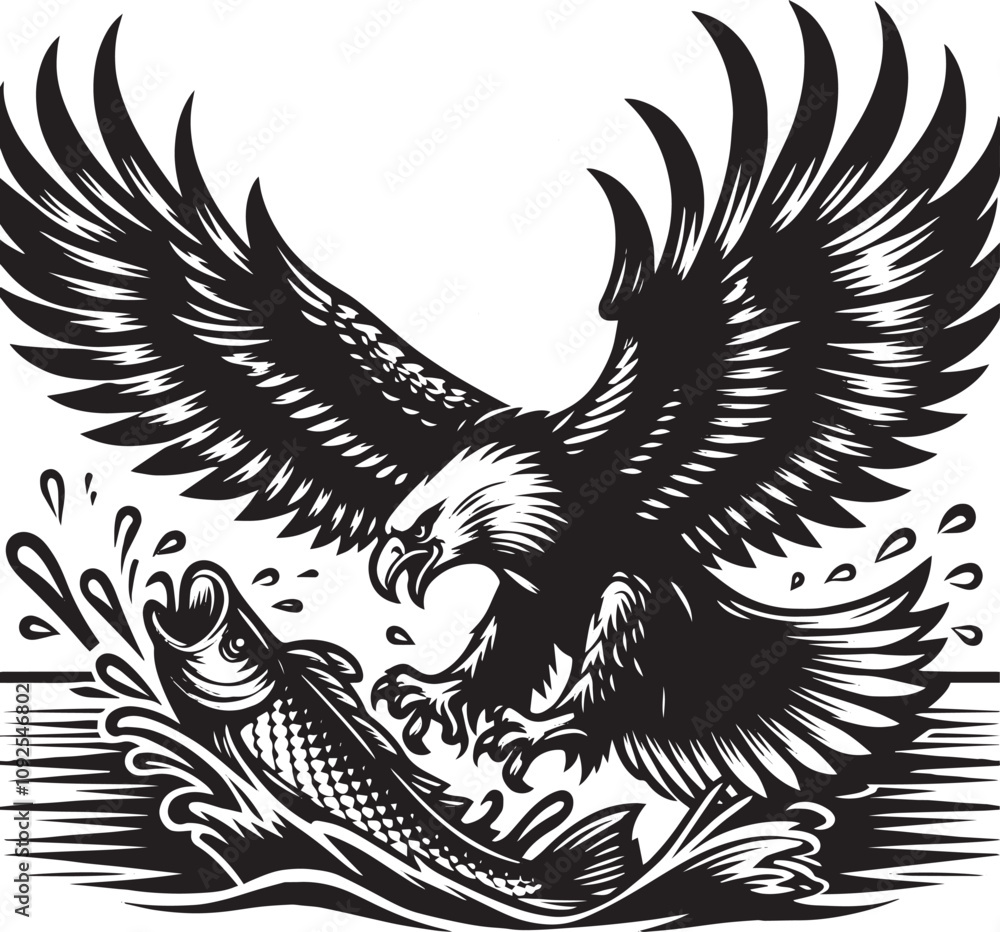 Obraz premium Eagle catch fish icon logo vector, Silhouette design with white background