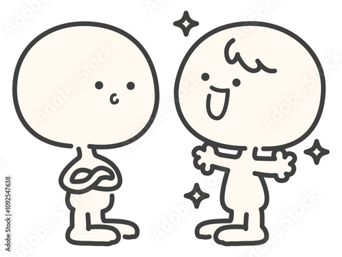 嬉しそうに会話をしているシンプルでかわいい人物のベクターイラスト素材