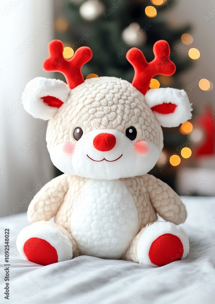 Fototapeta premium Cozy Christmas nursery designs, with warm blankets and plush reindeer toys, nursery christmas decor, christmas cozy