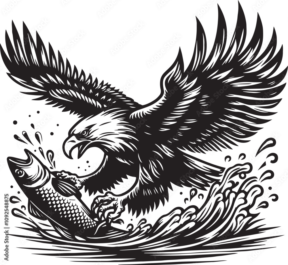 Obraz premium Eagle catch fish icon logo vector, Silhouette design with white background