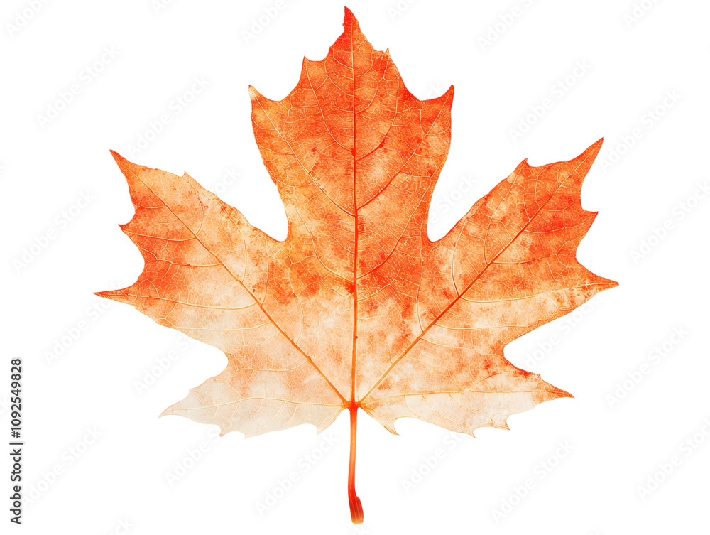 Fototapeta premium Silhouetted Orange Maple Leaf Captured with Emphasis on Texture and Color