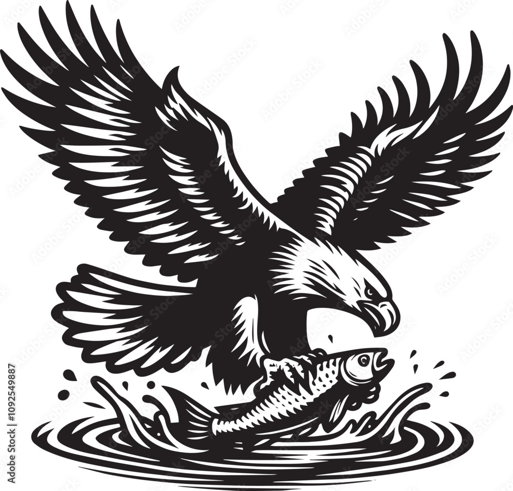 Fototapeta premium Eagle catch fish icon logo vector, Silhouette design with white background
