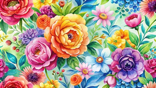 This elegant background showcases vibrant watercolor florals adorned with soft brushstroke textures, blending colors beautifully to enhance creativity and elegance in any artistic endeavor.