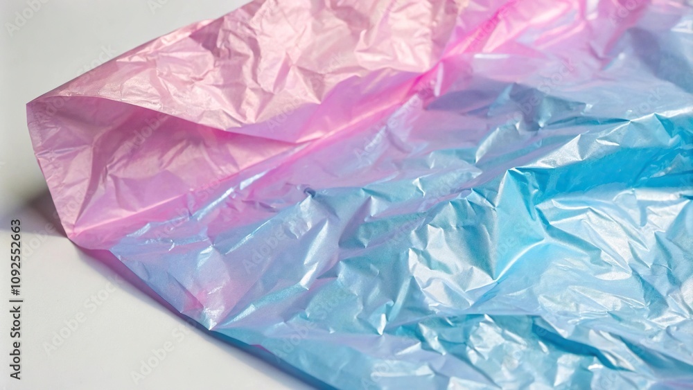 Crumpled holographic paper with pink and blue hues gradating into each other, 3d effect, papery texture, creative surface, iridescent colors, color gradient Crumpled holographic paper with pink and blue hues gradating into each other, 3d effect, papery texture, creative surface, iridescent colors, color gradient
