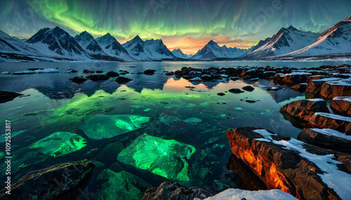 Lumières Boréales au-dessus d'un Paysage Montagneux