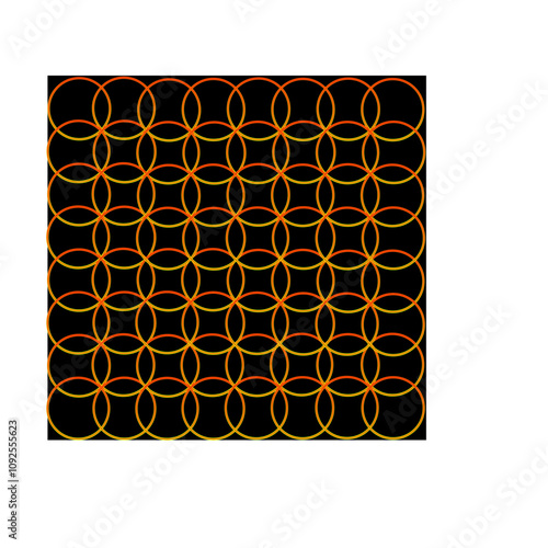 Arrière-plan d'ensemble de cercles de couleur rouge, en ligne, entrelacés les uns aux autres sur fond noir
