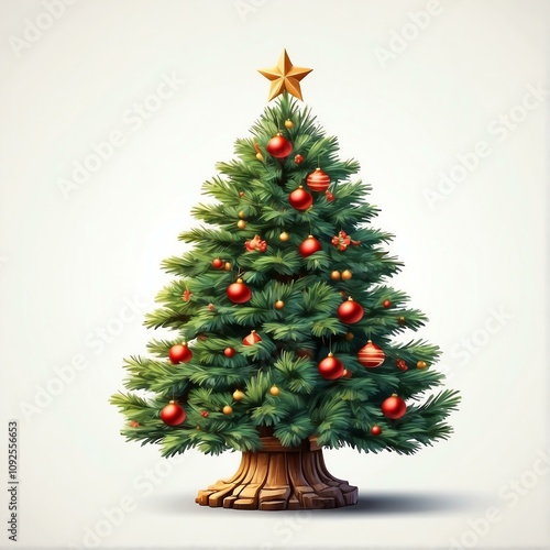 Isolated Christmas tree on white background, cartoon-style detail