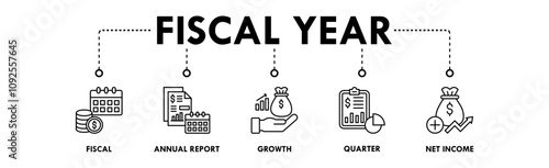 Fiscal Year banner web icon illustration concept with icon of fiscal, annual report, growth, quarter, and net income