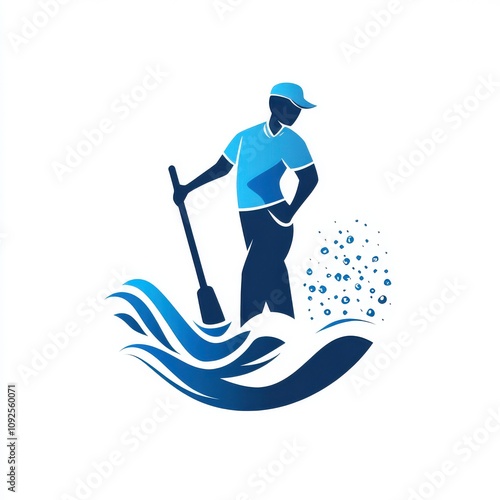 Silhouette of a man working on water, representing marine activities and environmental conservation. photo