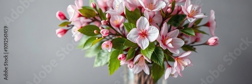 Elegant cherry blossom arrangement with artificial leaves in a clear glass vase, artificial flowers, centerpiece ideas