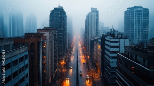 Urban Landscape in Fog with Low Visibility