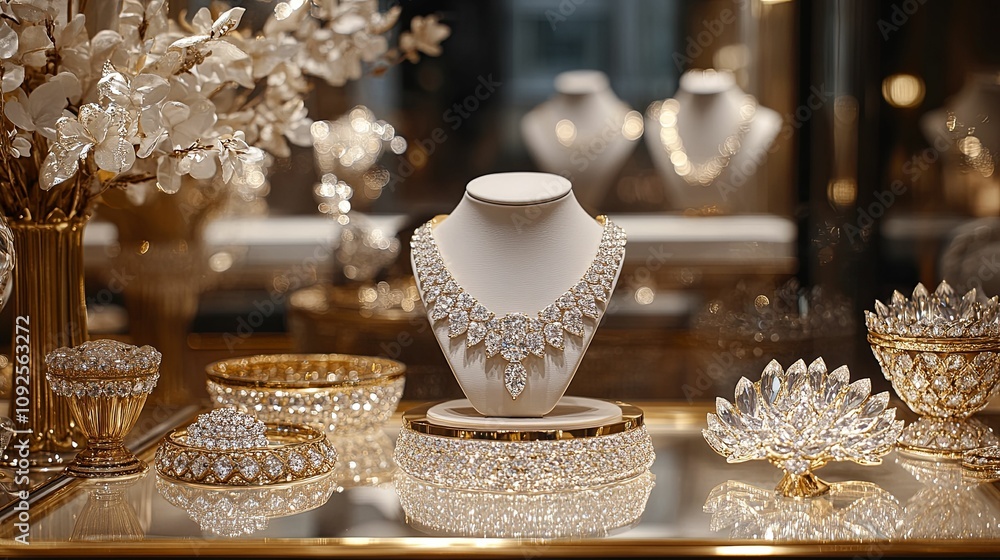 Exquisite Diamond Necklace and Golden Jewelry Display Exquisite Diamond Necklace and Golden Jewelry Display