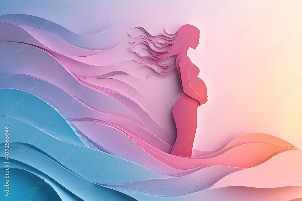 Pastel Illustration of a Glowing Baby Bump Silhouette in Minimalist Design Pastel Illustration of a Glowing Baby Bump Silhouette in Minimalist Design