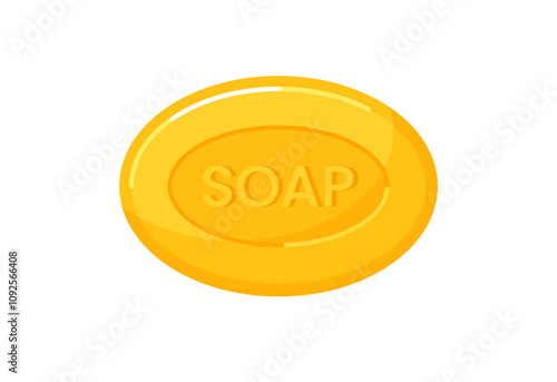 Orange soap bar piece for bath, shower and spa. Luxury body and hand solid oval soap with tropical floral, fruit scent or indian spices, vector flat cartoon illustration isolated on white background