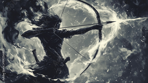 A master void archer, surrounded by shadowy tendrils and void-like energy, with arrows that dissolve into nothingness after striking their target, illustration, semi realistic draw photo