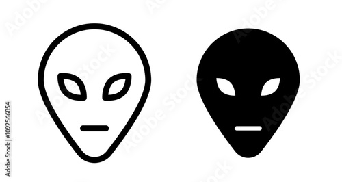 Alien face Icon set in black filled and line.