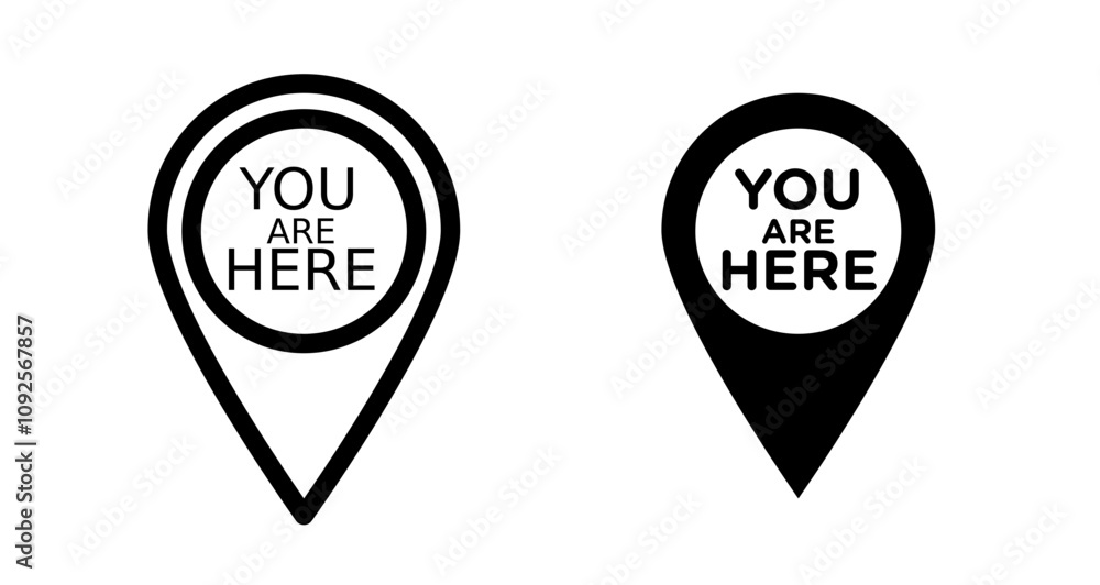 You are here Icon set in black filled and line. You are here Icon set in black filled and line.