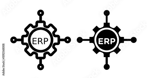 ERP system Icon set in black filled and line.