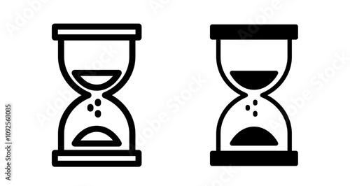 Sand clock Icon set in black filled and line.